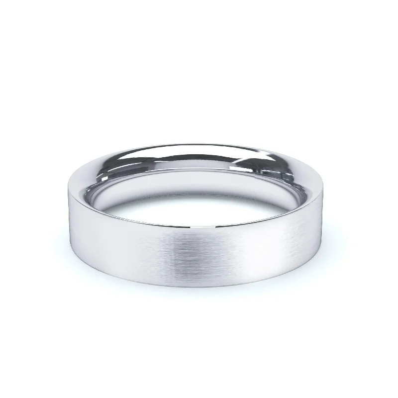 - Ready to Ship 6mm Flat Court Profile Satin Polish Wedding Ring Platinum