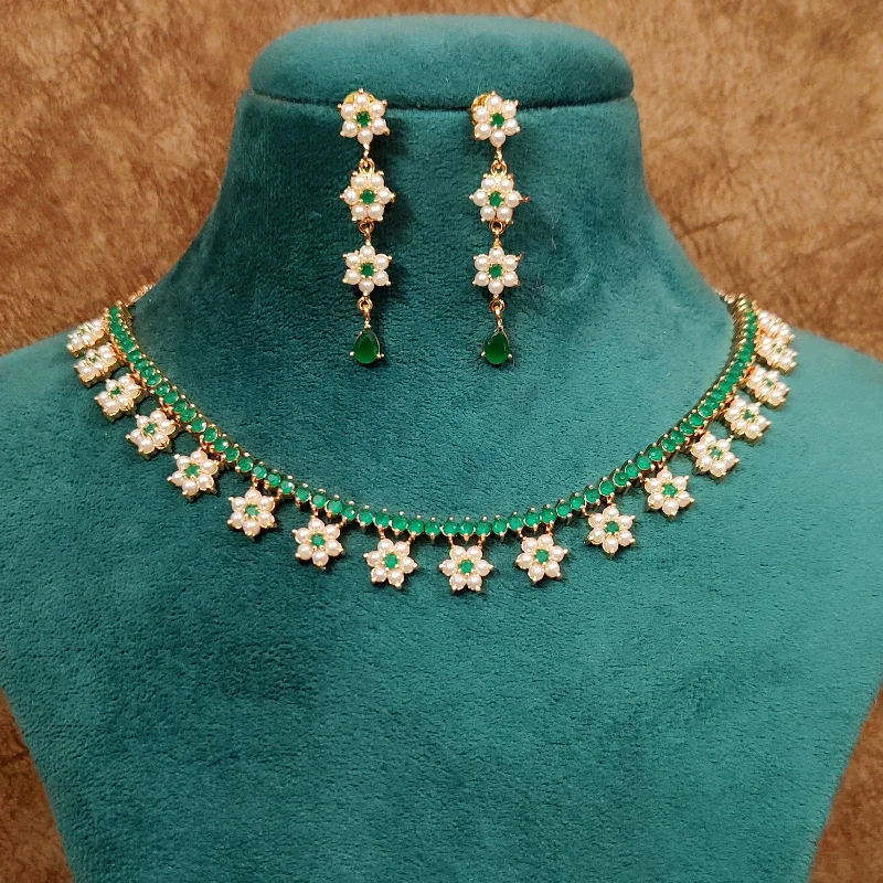 EMERALD LOOK GOLD PLATED PEARL NECKLACE SET