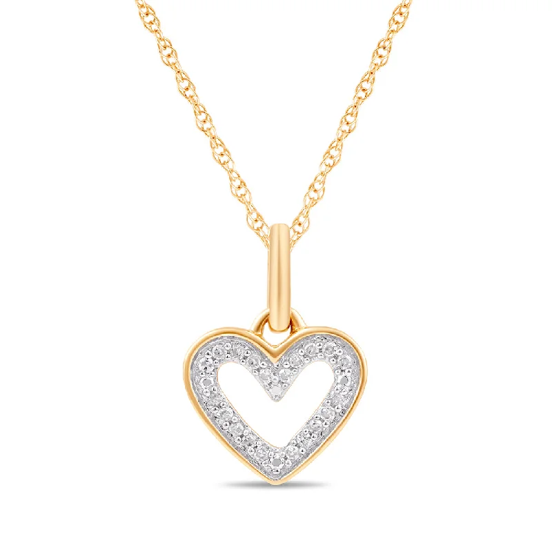 Diamond Set Open Heart Necklace in 9ct Yellow Gold