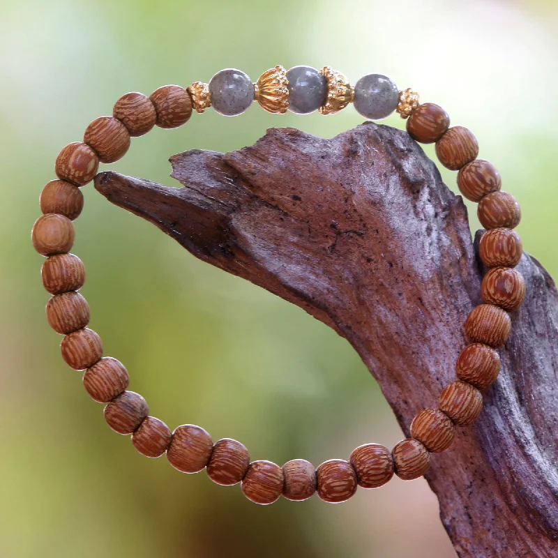 Batuan Harmony Coconut Wood and Labradorite Beaded Stretch Bracelet