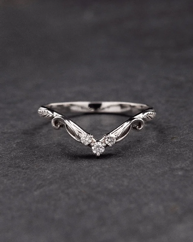 Three diamonds leaf wedding band | matching wedding ring for Adelina