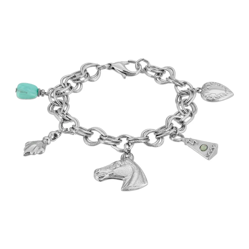 1928 Jewelry® Silver-Tone Turquoise Color Accents And Multi-Charm Horse Bracelet