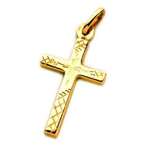 9ct Yellow Gold Engraved Medium Cross Pendant