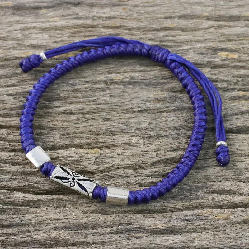 Karen Triangle in Blue Hill Tribe Blue Cord Bracelet with Silver Beads