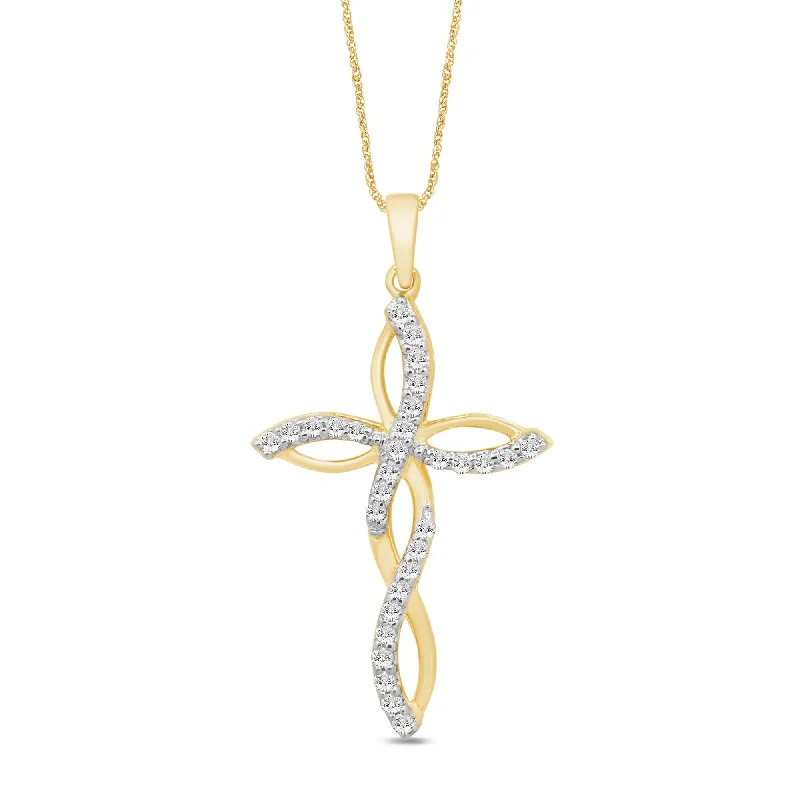 Plait Cross Necklace with 1/5ct of Diamonds in 9ct Yellow Gold