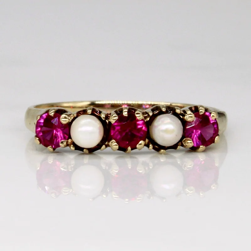 Synthetic Ruby & Pearl Ring | 0.36ctw | SZ 7.25 |