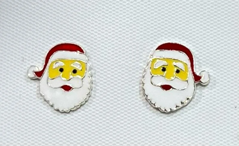 Santa Head Stud Earrings - Sterling Silver