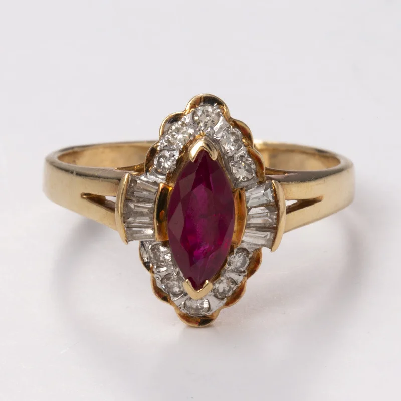 14k Yellow Gold Ruby and Diamond Ring | 0.76ct, 0.27ctw | Sz 6.5