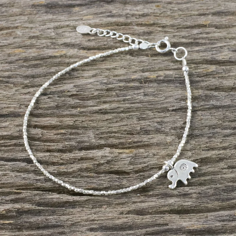 Pachyderm Charm Thai Karen Silver Beaded Bracelet & Elephant Charm