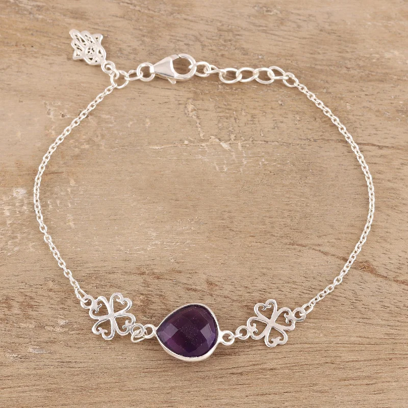 Hamsa Grace Hamsa Charm 3.5-Carat Amethyst Pendant Bracelet from India