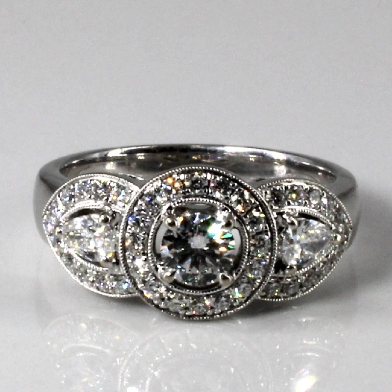 Milgrain Detail Halo Diamond Engagement Ring | 0.83ctw | SZ 6.5 |