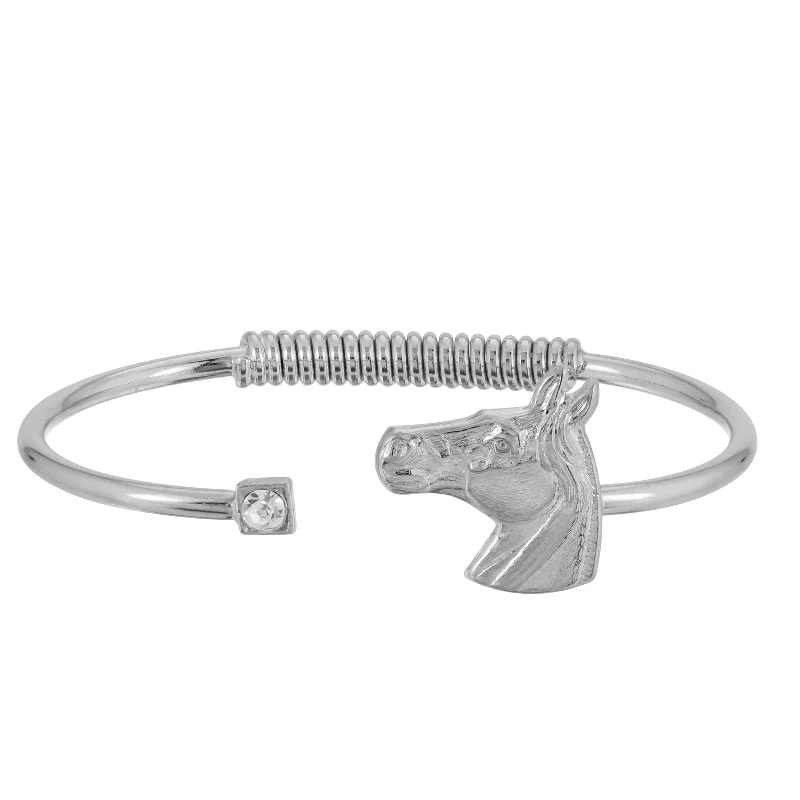 1928 Jewelry® Silver-Tone Clear Crystal And Horse Accent Hinge Bracelet