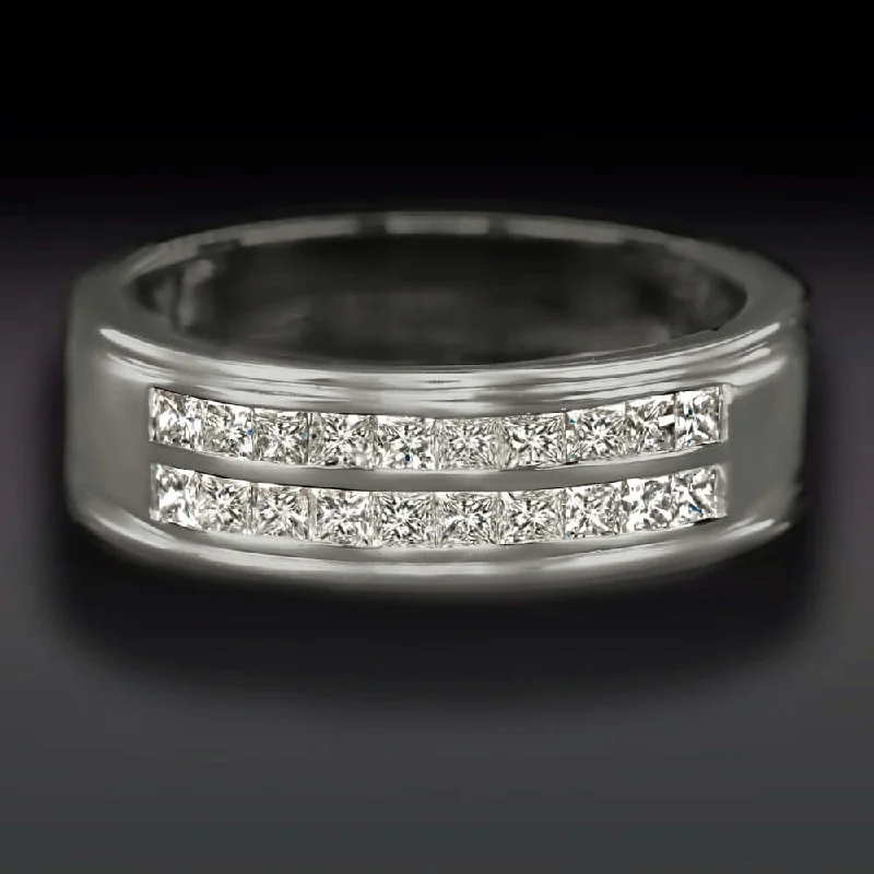 1 CARAT NATURAL DIAMOND COCKTAIL BAND 14K WHITE GOLD RING PRINCESS CUT WIDE 1ct