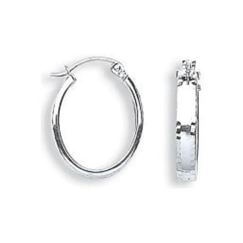 Oval Hoop Earrings - White Gold