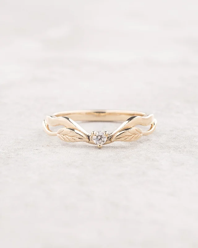 Curved wedding band with one diamond / matching band for Clematis