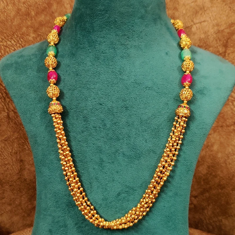 MULTICOLOUR GOLD PLATED FINE MATAR MALA NECKLACE