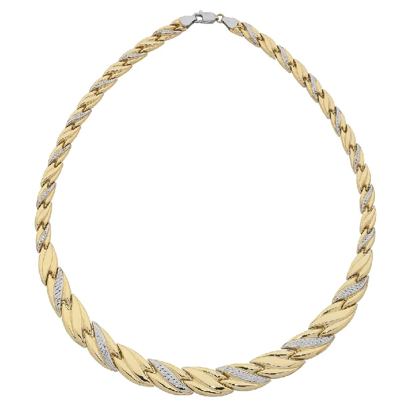 9ct Two Tone Gold Silver Infused Fancy Graduating Necklace