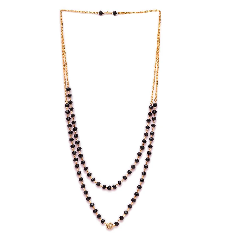 BLACK CRYSTAL 2 LINE DIAMOND BALL NECKLACE