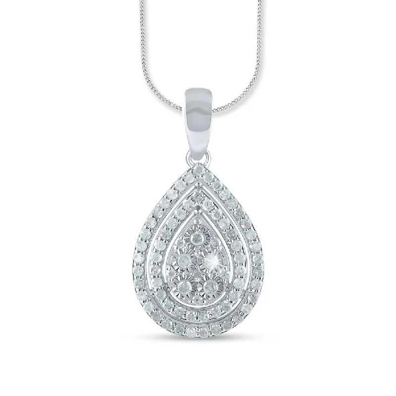 Sterling Silver 0.50ct Diamond Double Halo Necklace