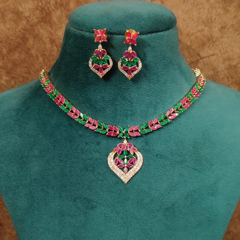 RUBY & EMERALD MARQUIESE STUDDED CZ NECKLACE SET