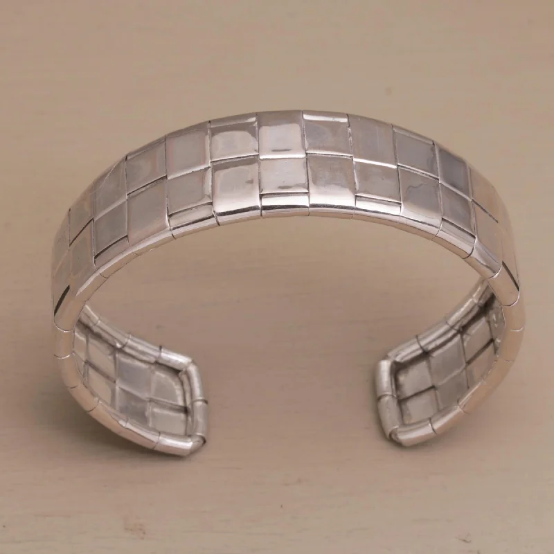 Gleaming Weave Woven Sterling Silver Cuff Bracelet from Bali