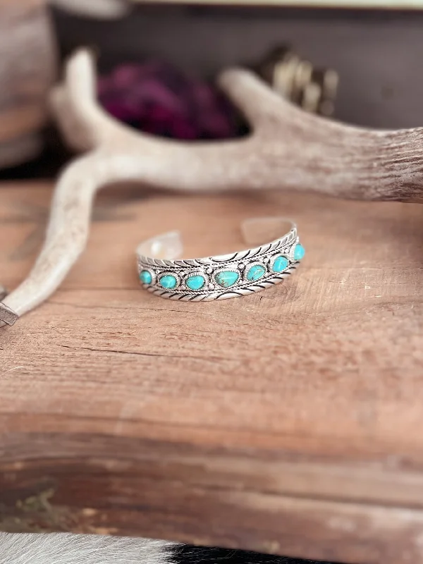 Seven Turquoise Navajo Cuff Bracelet