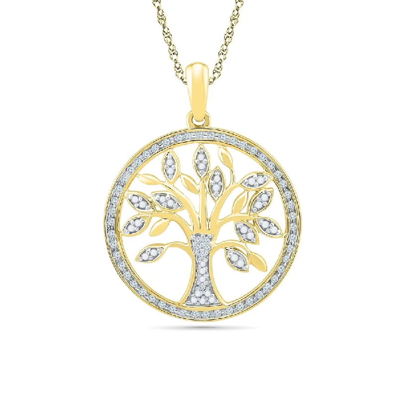 9ct Yellow Gold 0.16ct Diamond Tree of Life Necklace