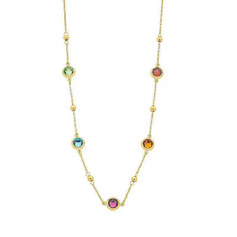 9ct Yellow Gold Silver Infused Multi Colour Crystal Necklace