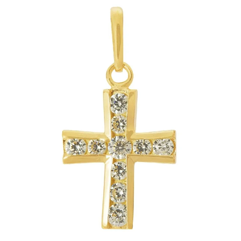 9ct Yellow Gold Small Cubic Zirconia Cross Pendant