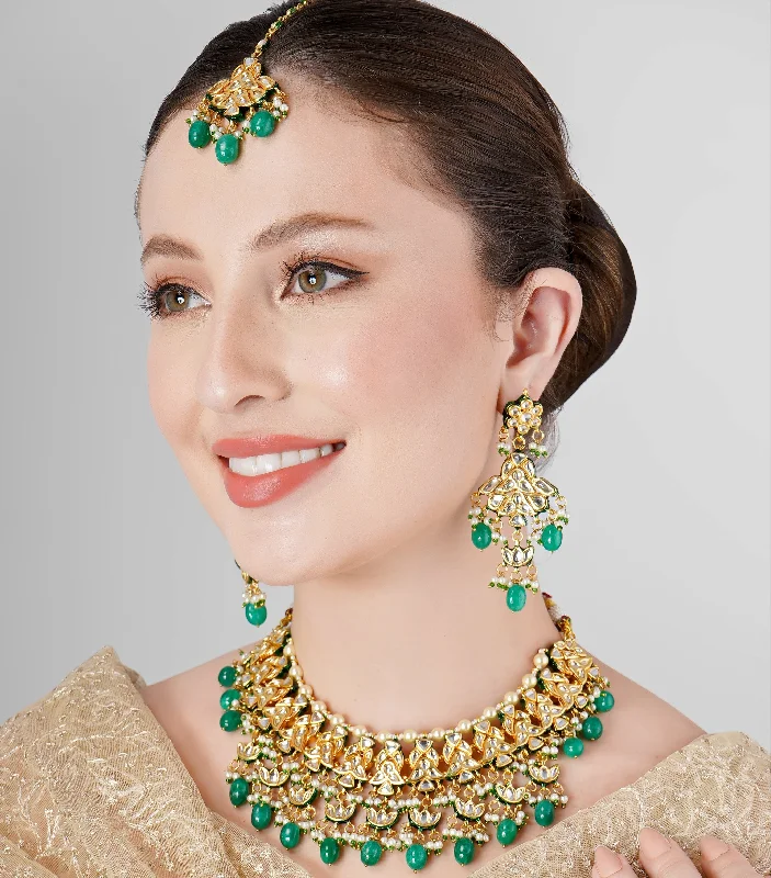 EMERALD LOOK KUNDAN POLKI WEDDING NECKLACE SET