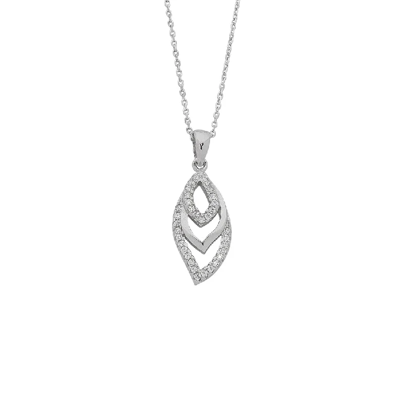 Sterling Silver Cubic Zirconia Leaf Shaped Necklace