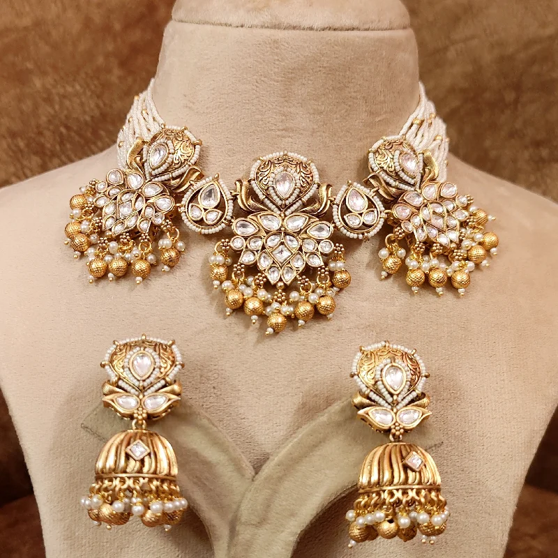 PEARL KUNDAN POLKI GOLD LOOK ALIKE NECKLACE SET