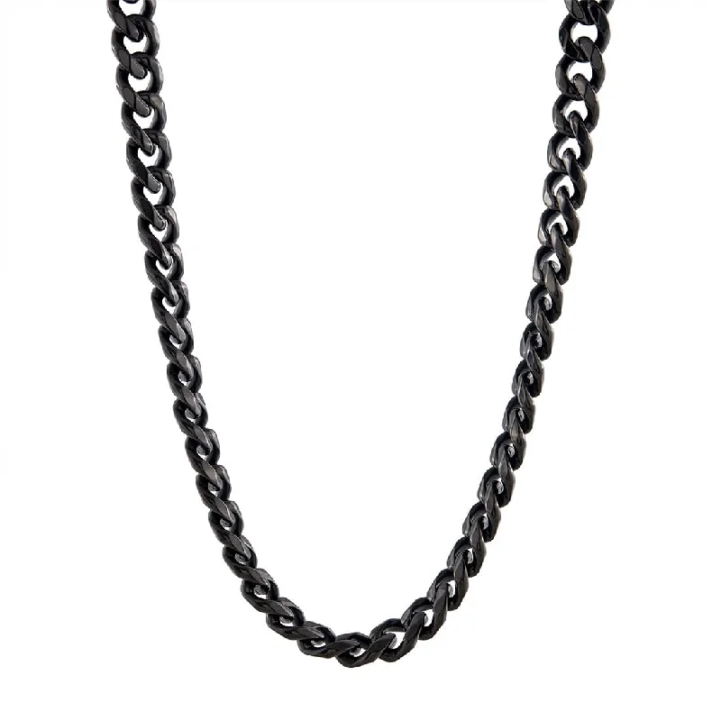 55cm Black Stainless Steel Oxidised Curb Necklace