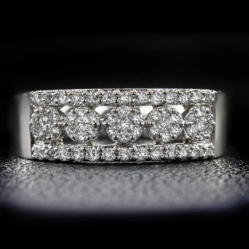 NATURAL DIAMOND COCKTAIL BAND WIDE CLUSTER ILLUSION RING 14k WHITE GOLD 1/2ct