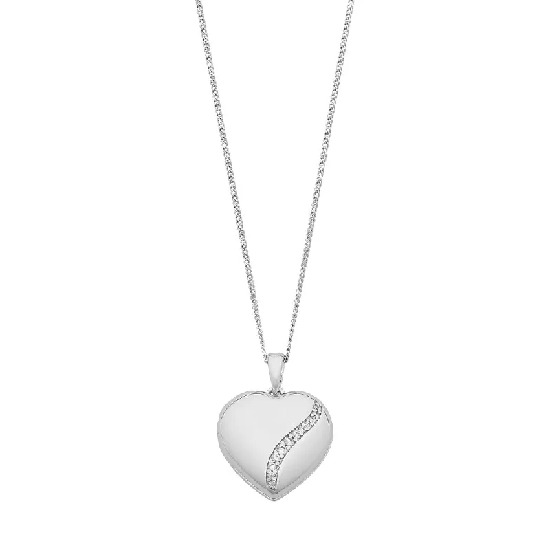 45cm Heart Locket Necklace with Cubic Zirconia detailing in Sterling Silver