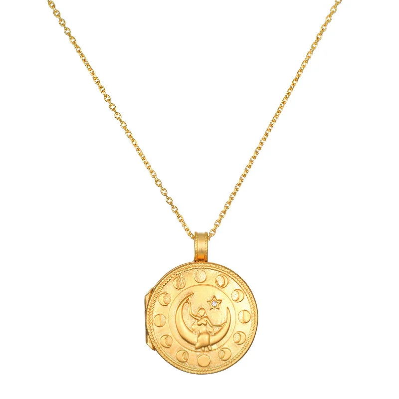 Mother Moon Gold Locket Necklace