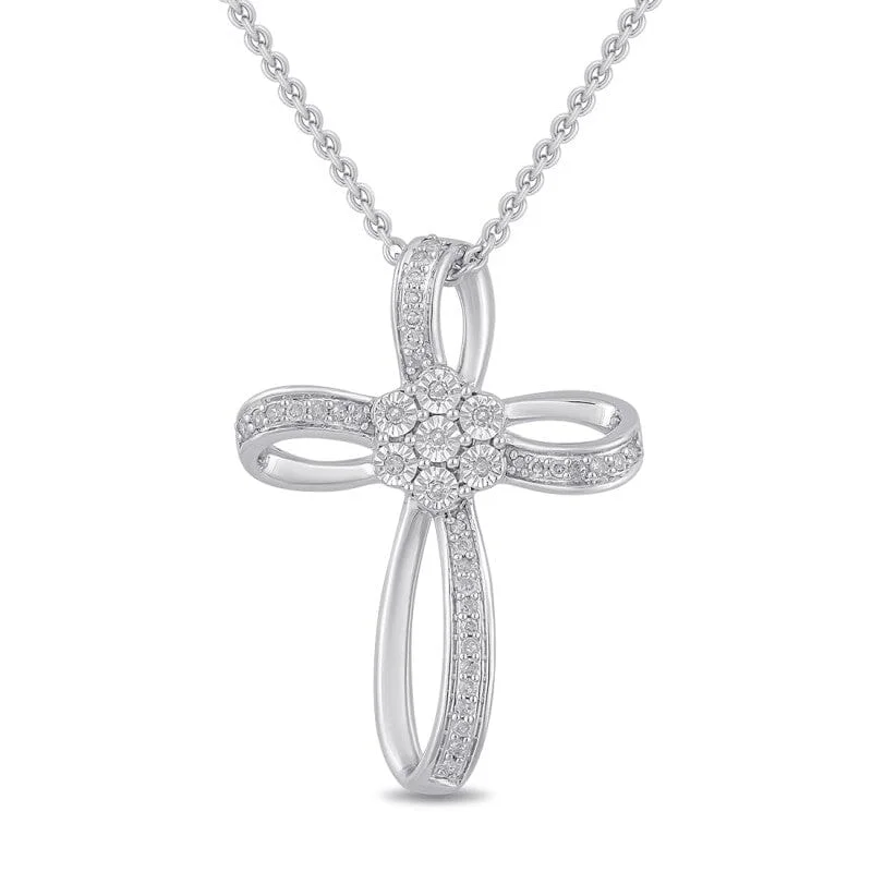 Fancy Cross Necklace with 0.10ct of Diamonds in Sterling Silver