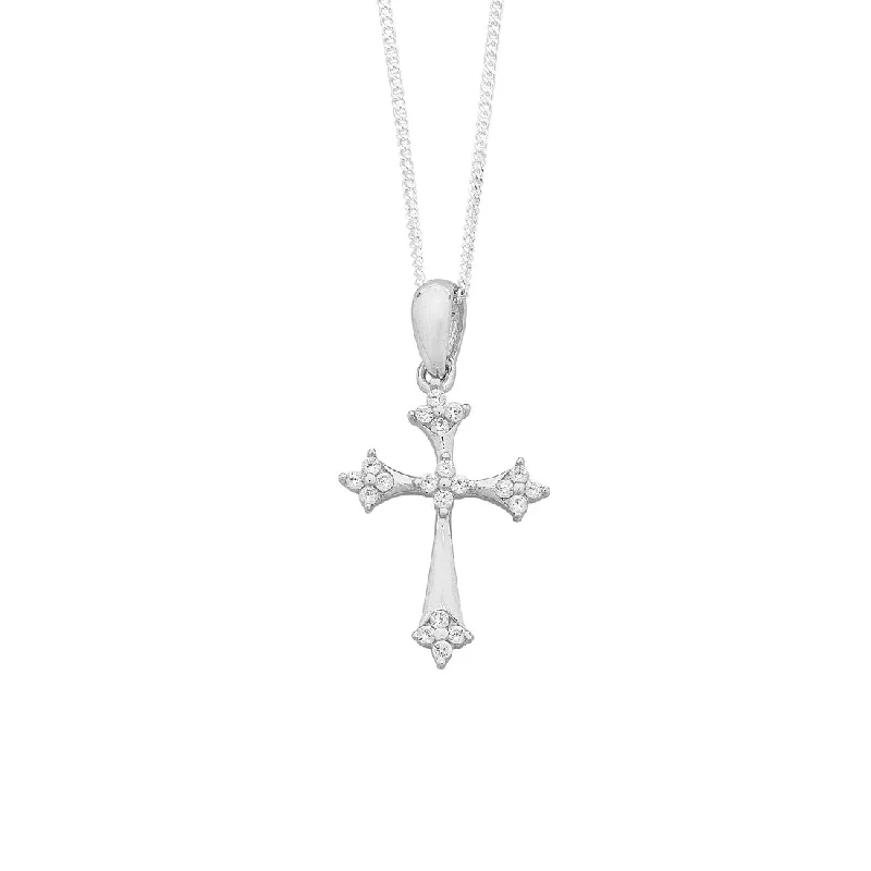 45cm Sterling Silver Cubic Zirconia Set Cross Necklace