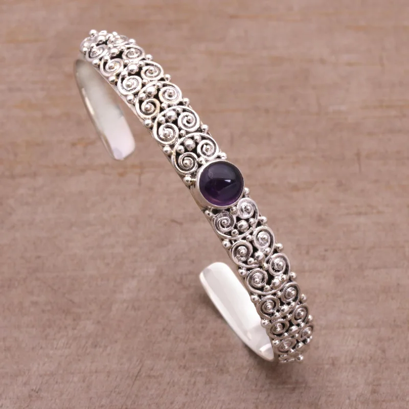 Swirling Feeling Amethyst and Sterling Silver Cuff Bracelet from Bali