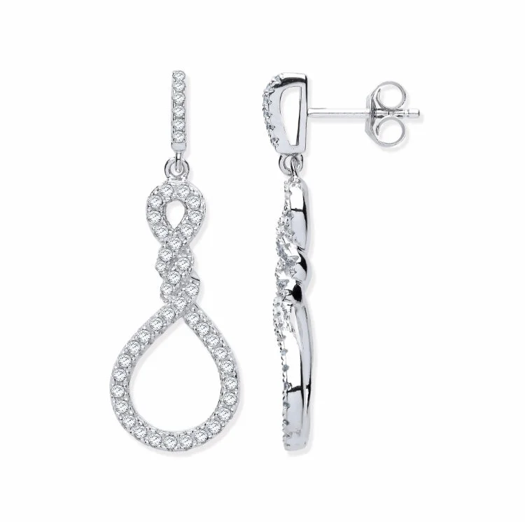 Teardrop Twist Cz Earrings - Sterling Silver