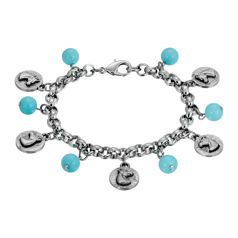 1928 Jewelry® Silver Tone Turquoise Horse Charm Bracelet