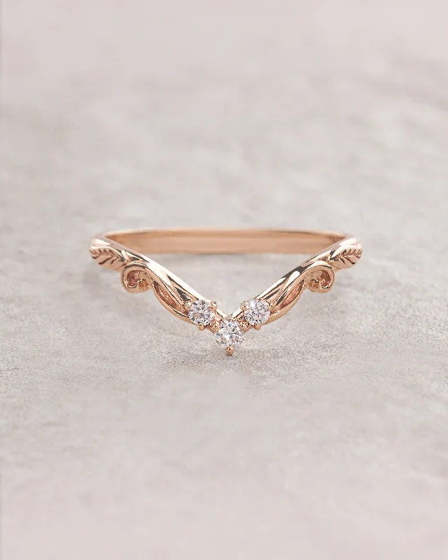 Three diamonds wedding ring | matching wedding band for Adelina