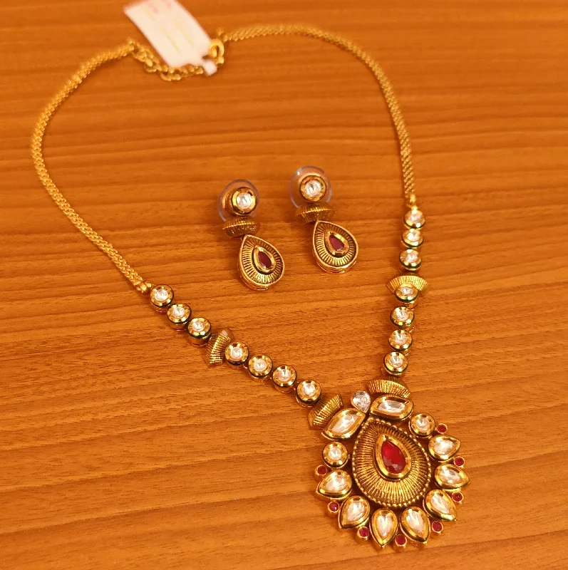 RUBY & EMERALD LOOK ANTIQUE KUNDAN POLKI NECKLACE SET