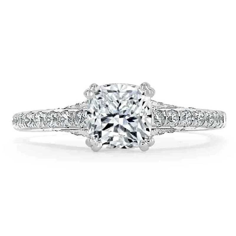 1.0 CT Cushion Cut Hidden Halo Pave Moissanite Engagement Ring