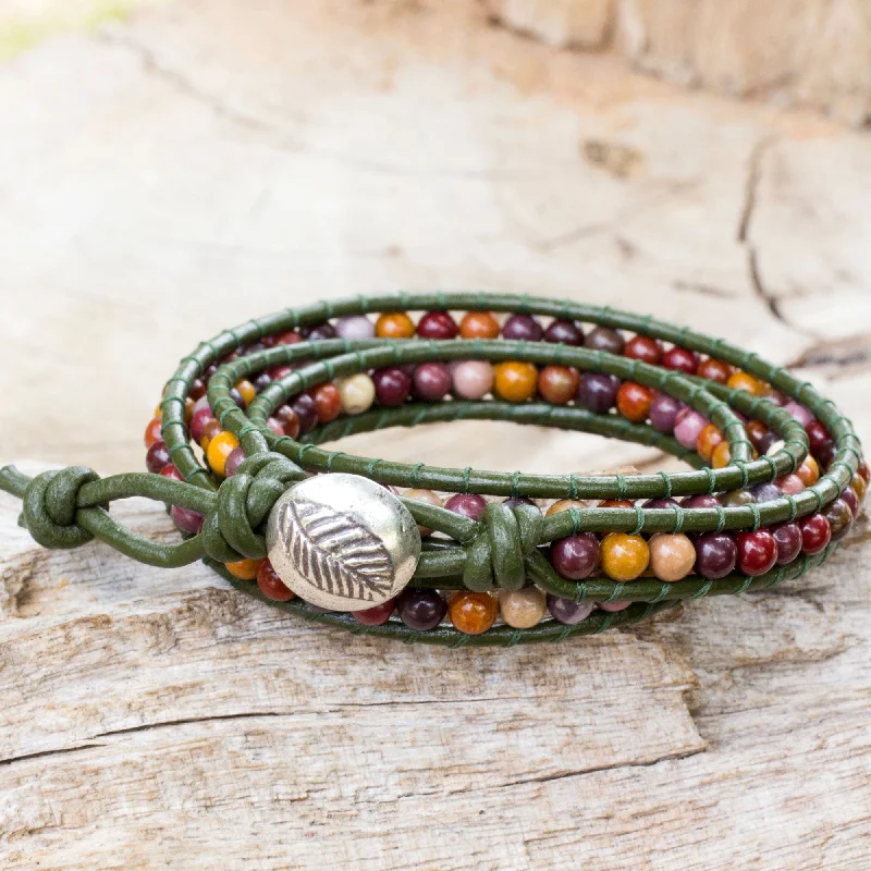 Forest Enchantment Handcrafted Leather and Agate Wrap Bracelet