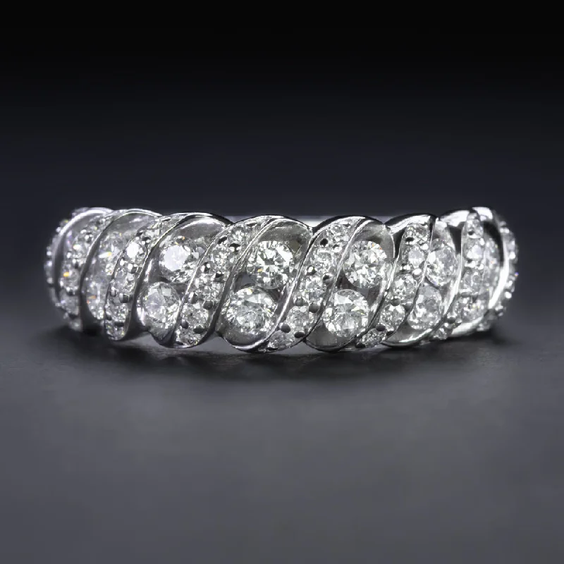 VERY GOOD CUT 0.80ct DIAMOND COCKTAIL BAND 14K WHITE GOLD RING TWIST ROUND CUT