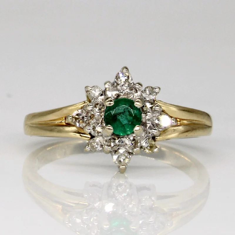 Diamond & Emerald Cluster Set Ring | 0.18ctw, 0.17ct | SZ 6.25 |