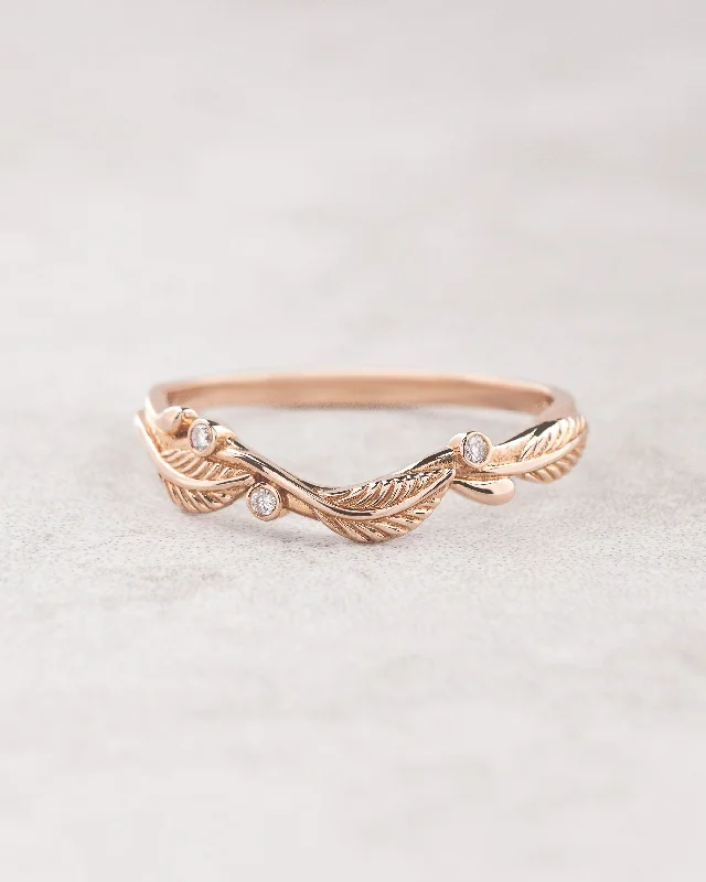 Leaf and diamonds wedding band, matching ring for Azalea