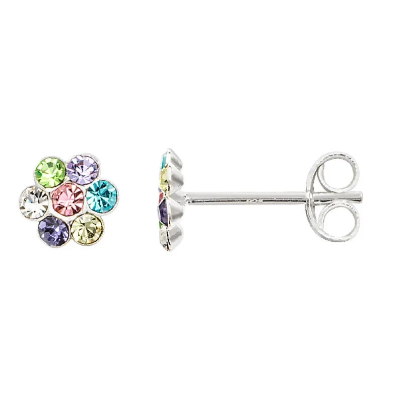 Kids Multi-Colour Flower Earrings - Sterling Silver