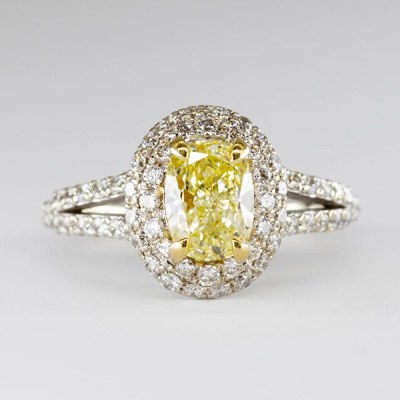 Yellow Oval Cushion Cut Diamond Halo Engagement Ring | 1.65ctw | VS2 Fancy Yellow | SZ 4.75 |